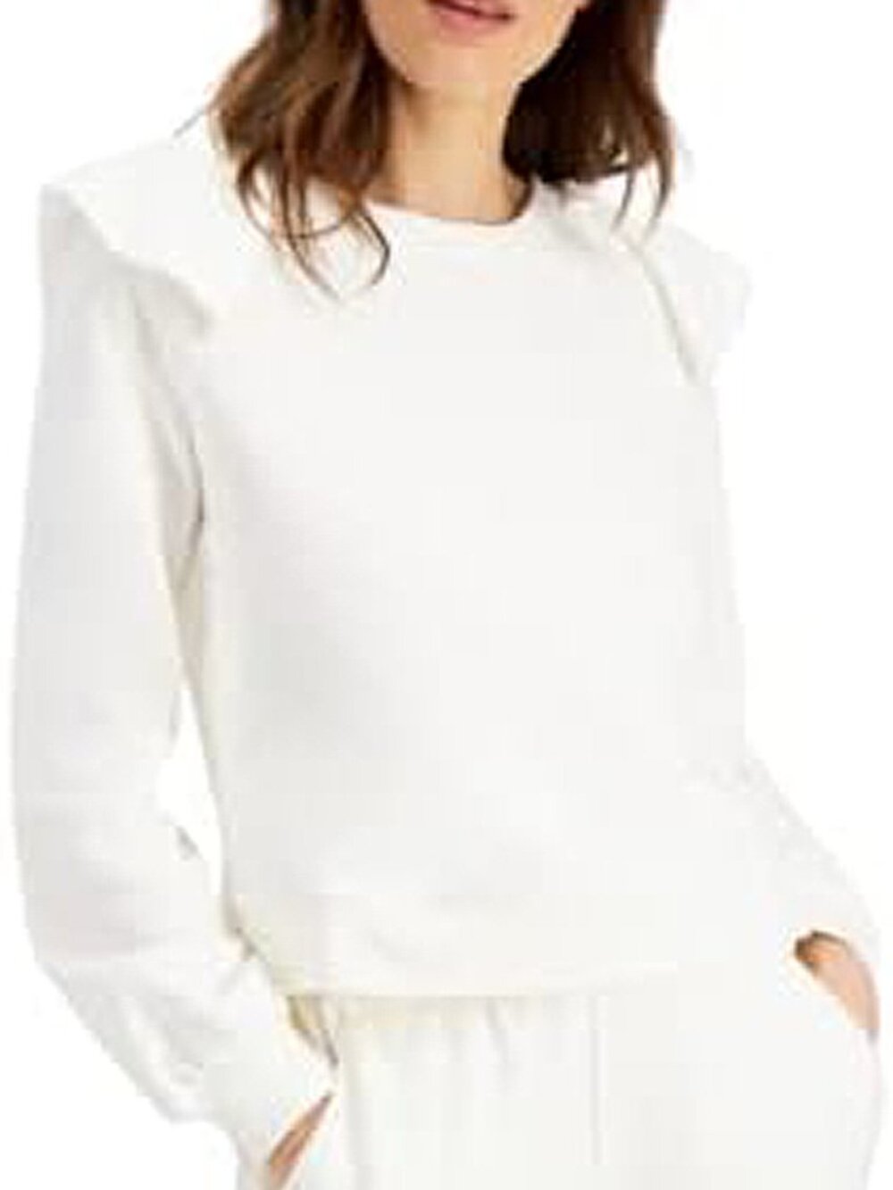NWOT I.N.C. Women's White Ruffled Crewneck Long Sleeve Sweatshirt, size XL
